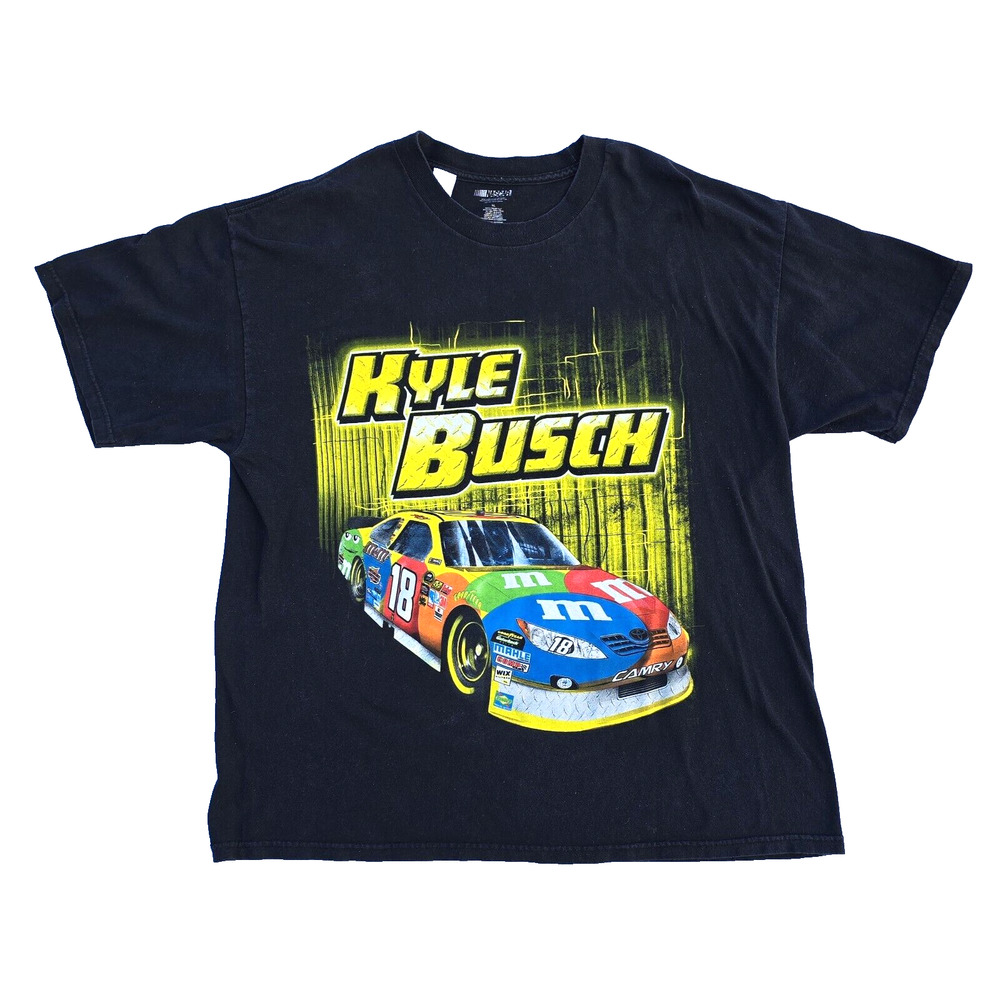 Kyle Busch #18 NASCAR Short Sleeve Cotton T-Shirt Men's XL Black M&M Racing
